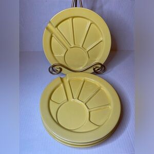 Roscho Set 4 Plates Yellow Divided Fondue Sushi Plate9-5/8" Quality Ceramic
